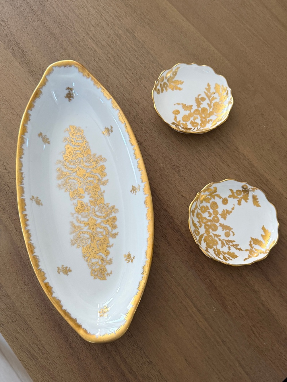 Vintage White and Gold French Porcelain Serving Tray Set